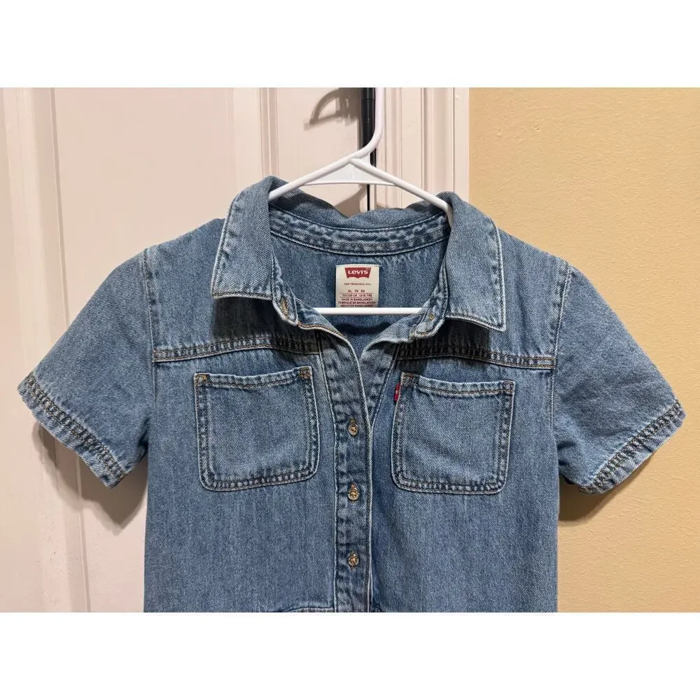 Levi's Big Girls Utility Buttoned Denim Dress Organic Belt Waist XL (13-15 yrs)